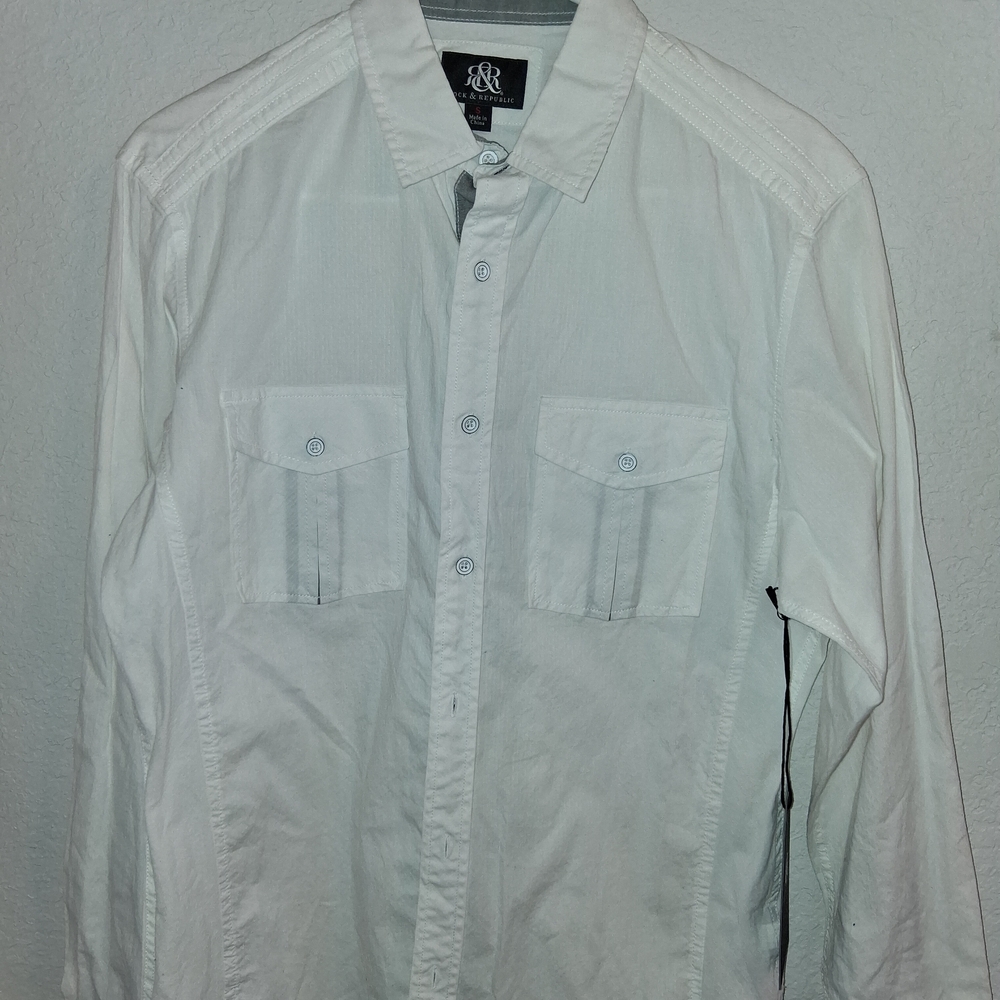 NWT Rock & Republic Men's White Casual Button Down Shirt Size S